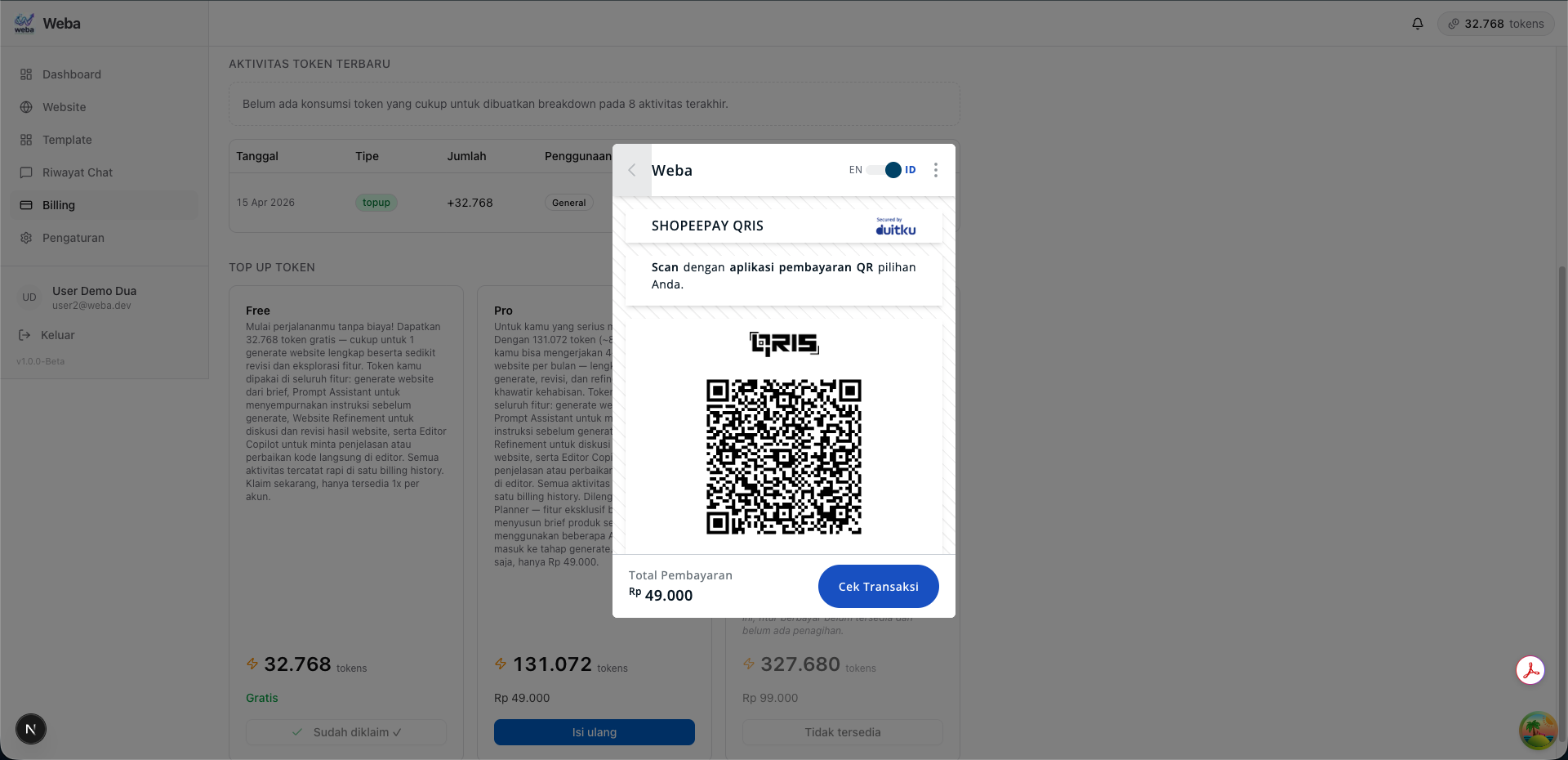 QR Code ShopeePay untuk pembayaran via Duitku